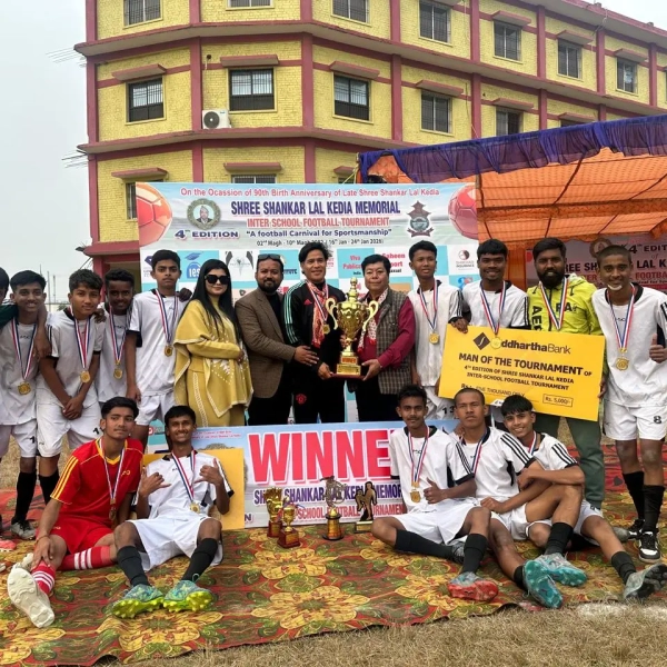 Moonlight School football team celebrating DAV Cup victory